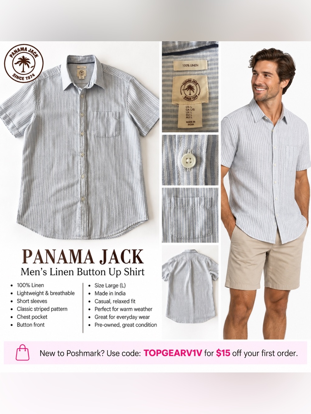 PANAMA JACK
Men's Linen Button Up Shirt
Size: Large